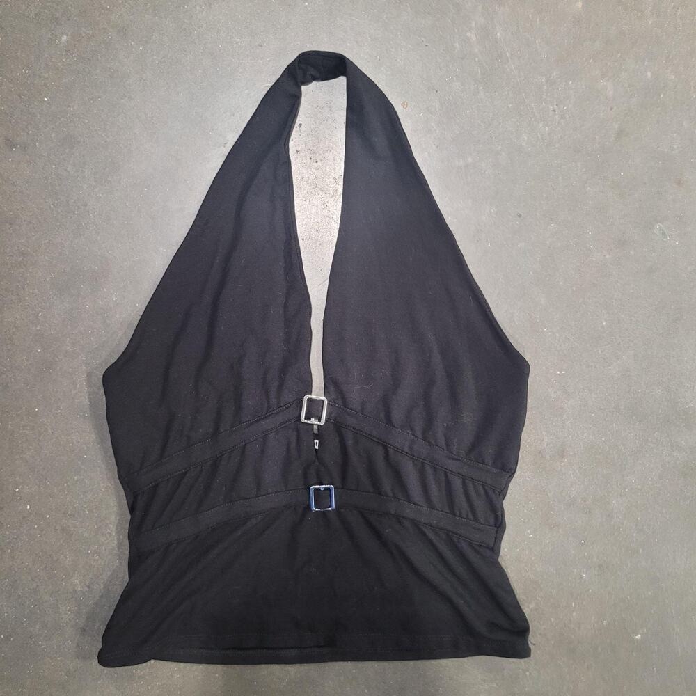 Reformation Halter Top Large Black Brayden Buckle Stretch Boho Party Club Sexy
